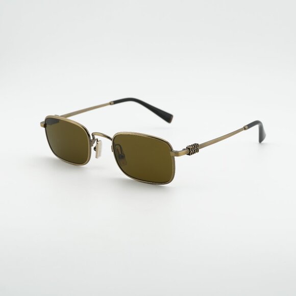 Miu Miu MUA53S 26C09Z Sunglasses Old Gold Rectangle Frame, Dark Brown Lenses main image 6